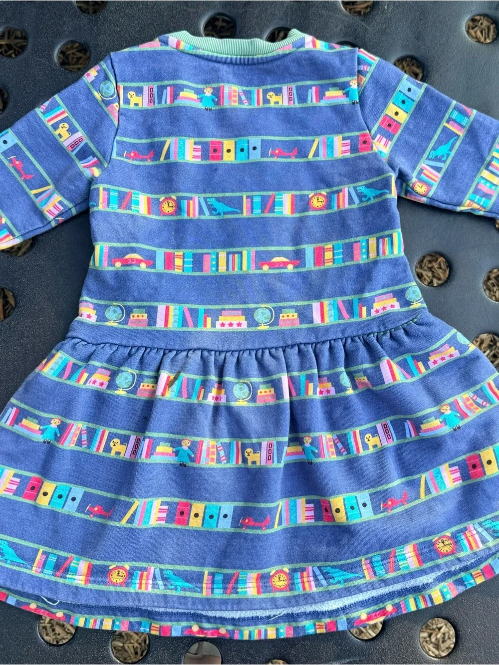 Piccolina Long Sleeve Dress Girls 2T Blue Bookshelf Print Cotton Colorful Fun